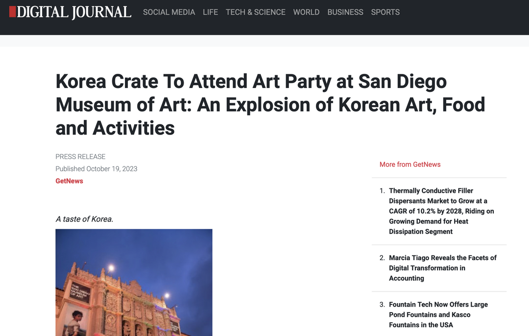Korea Crate To Attend Art Party at San Diego Museum of Art: An Explosion of Korean Art, Food and Activities